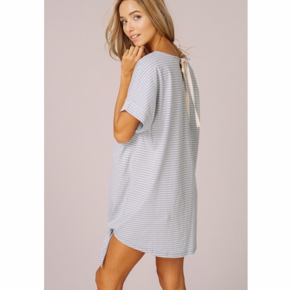 Striped Tie Detail Tunic Top/Dress - LIGHT BLUE - Picture 2 of 2